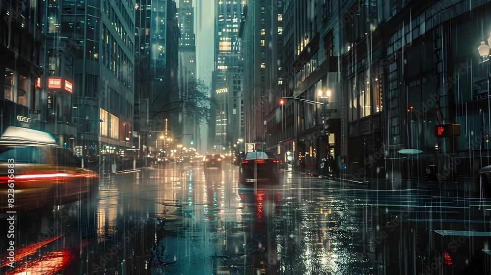 Rain-Kissed Cityscape: Where Reality Blurs and Imagination Takes Flight