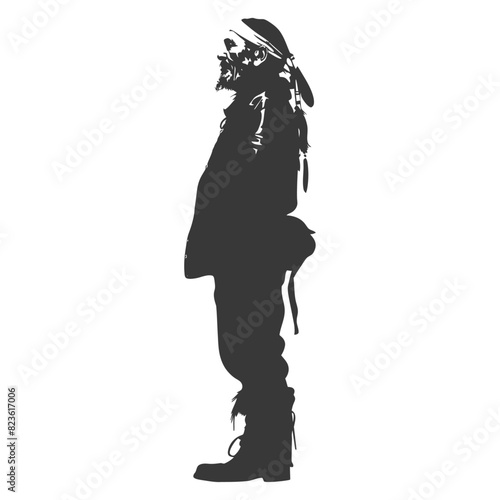 Silhouette native american elderly man black color only