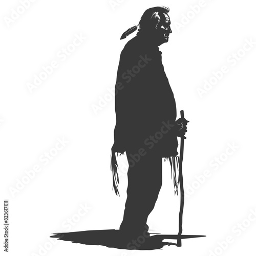 Silhouette native american elderly man black color only