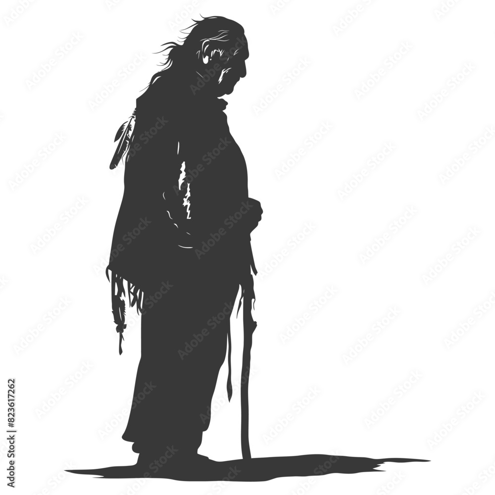 Silhouette native american elderly man black color only Silhouette native american elderly man black color only