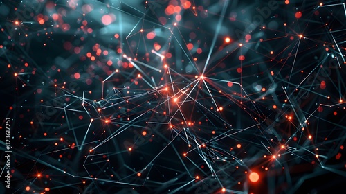 Abstract network of luminous nodes and lines representing digital connections and data flow in a futuristic cyber environment. photo