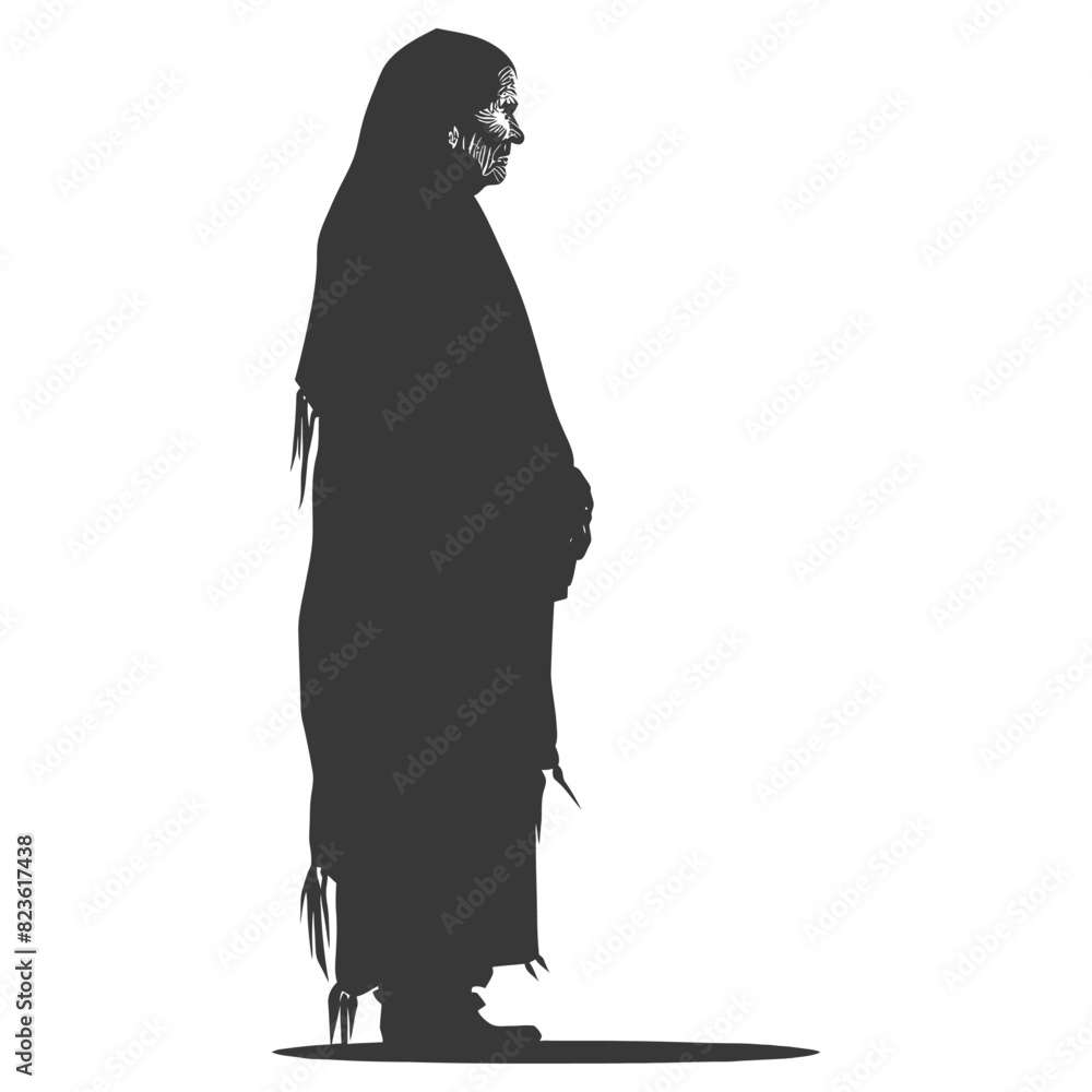 silhouette native american elderly woman black color only