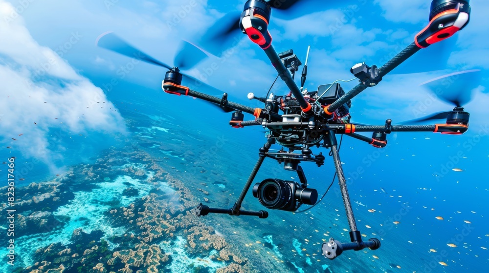 Naklejka premium Drone captures footage of aquatic creature s behavior in the deep ocean environment