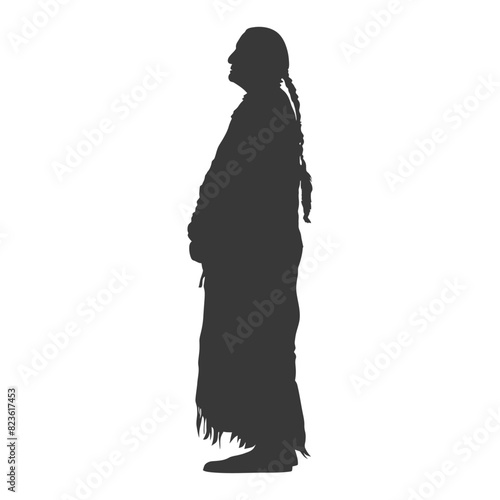 silhouette native american elderly woman black color only