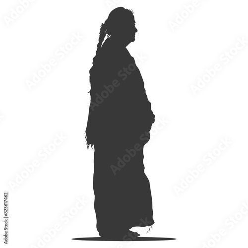 silhouette native american elderly woman black color only