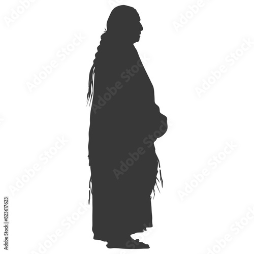 silhouette native american elderly woman black color only