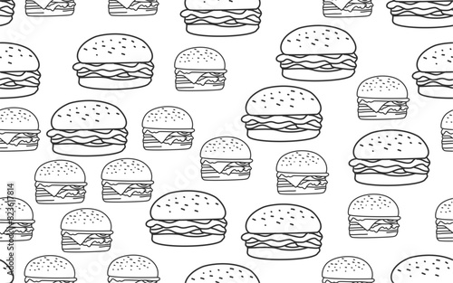 doodle burger pattern background. doodle fast food burger seamless pattern background. seamless pattern of burger in doodle style. Seamless Pattern of a Cheese Burger or Hamburger. hamburger pattern.
