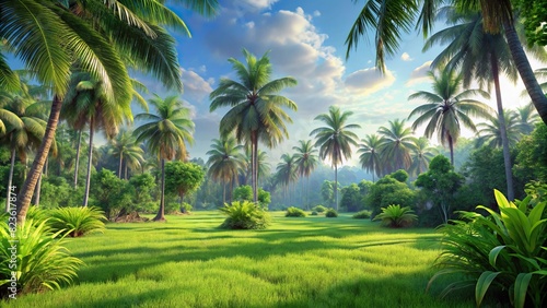 Green grass field in nature  meadow in springtime  Tropical forest  PNG file  3D rendering for create and design or etc