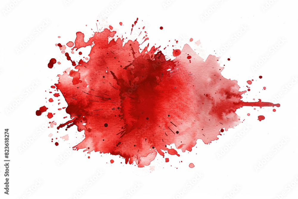 Red watercolor blot isolated on a white background. AI generative