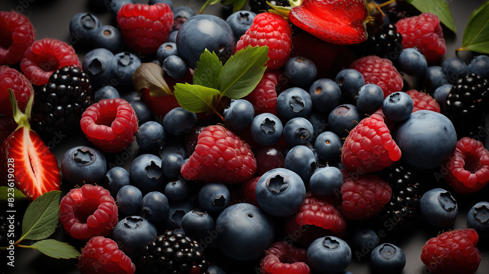 Vibrant Blueberries n Raspberries on Blurry Background Vibrant Blueberries n Raspberries on Blurry Background