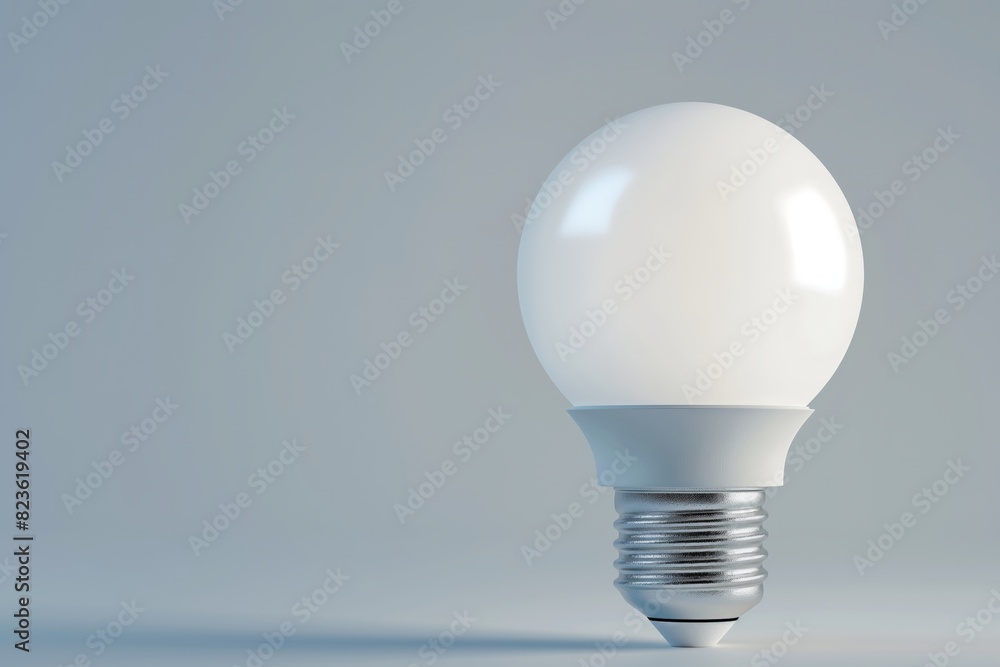 Single illuminated led light bulb stands against a smooth grey backdrop, symbolizing ideas, innovation, and eco-friendly technology in a minimalistic and modern design Single illuminated led light bulb stands against a smooth grey backdrop, symbolizing ideas, innovation, and eco-friendly technology in a minimalistic and modern design