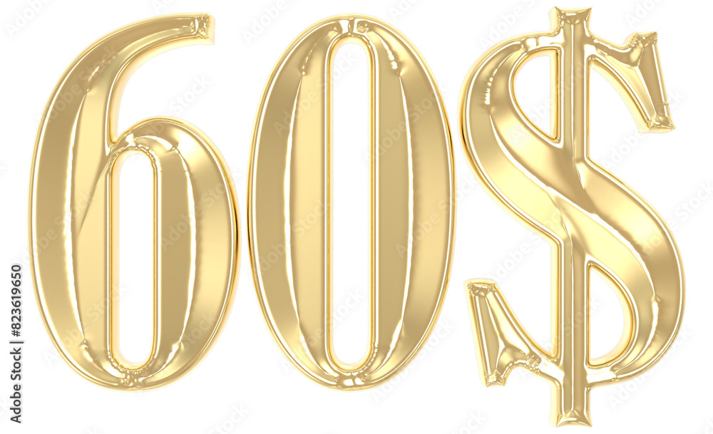 Dollar Gold Number 3D Rendering
