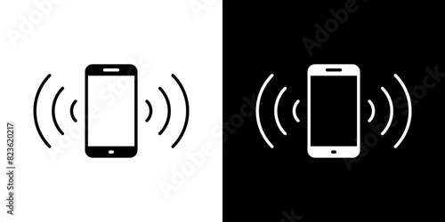Phone with signal wave icon. Cellphone vibrate concept