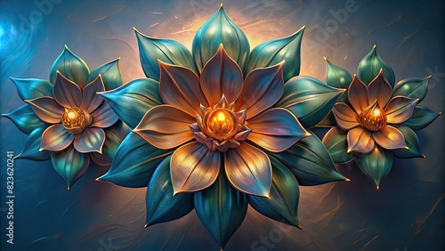 Realistic 3D rendering of an azahar flower artwork, perfect for wall decoration, in a triptych format photo