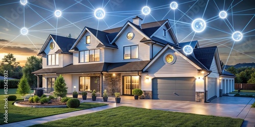 Smart homes in a digital community where devices are connected to a digital network for enhanced convenience and efficiency photo