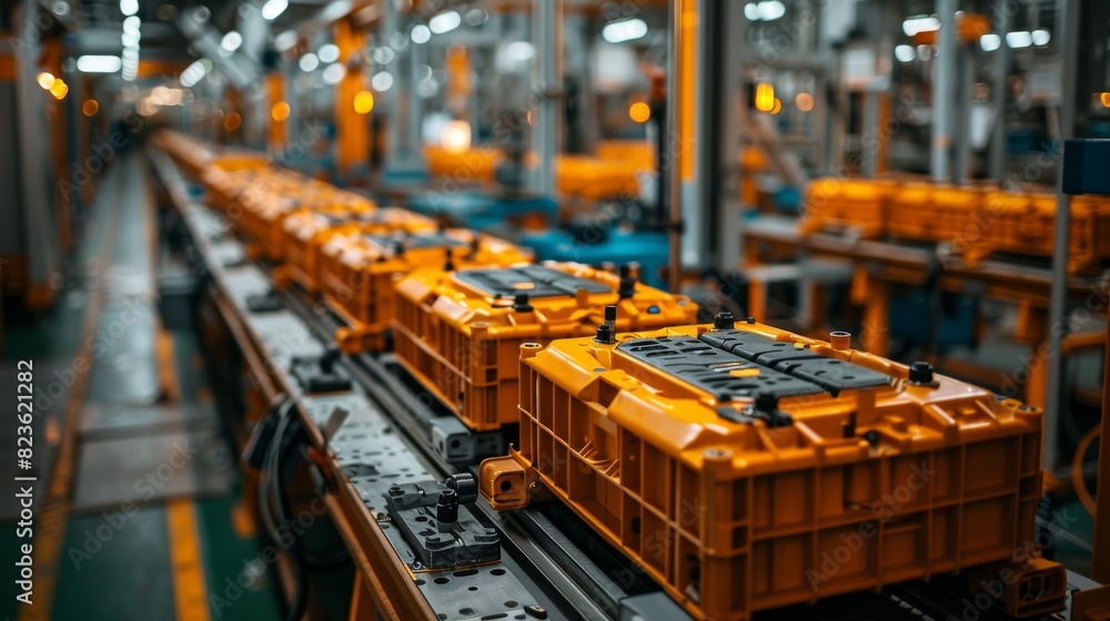 Streamlined assembly line in a factory producing high capacity yellow batteries for technology use