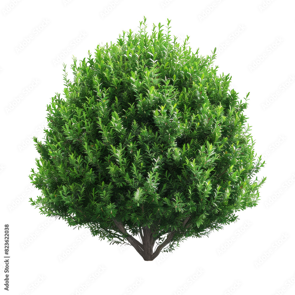 Fototapeta premium A small tree with vibrant green leaves is isolated on isolated transparent background