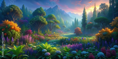 Vibrant and lush evergreen foliage with colorful wildflowers  capturing the beauty and tranquility of nature