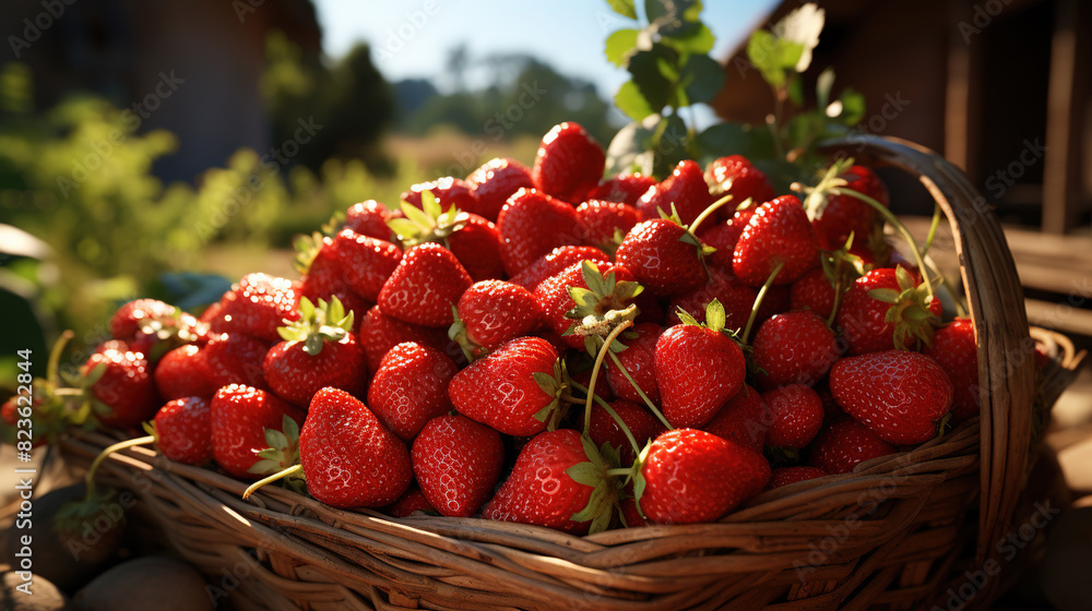 Fresh Picked Red Strawberries From The Field on Blurry Background Fresh Picked Red Strawberries From The Field on Blurry Background