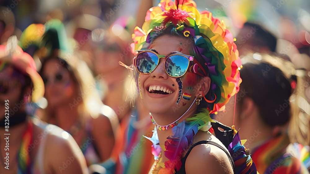 Joyful celebration at pride parade. Joyful celebration at pride parade.