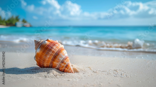 Seashell on sandy tropical beach