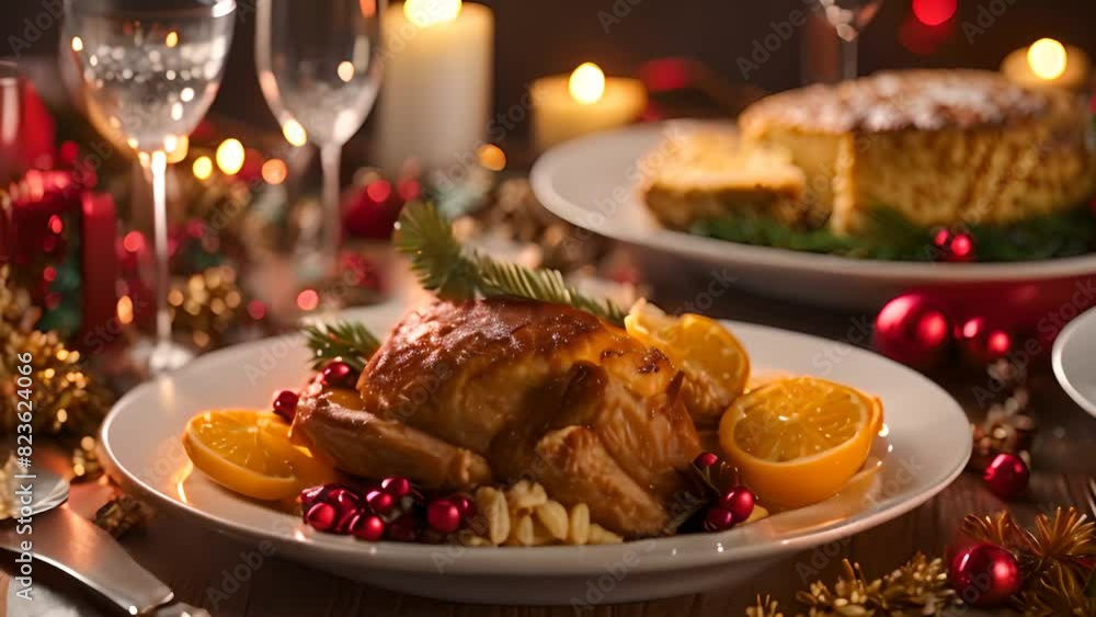 Plate of Food With Candles on Table Generative AI Plate of Food With Candles on Table Generative AI