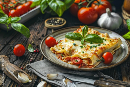 Rustic Plated Cannelloni Surrounded by Fresh Ingredients