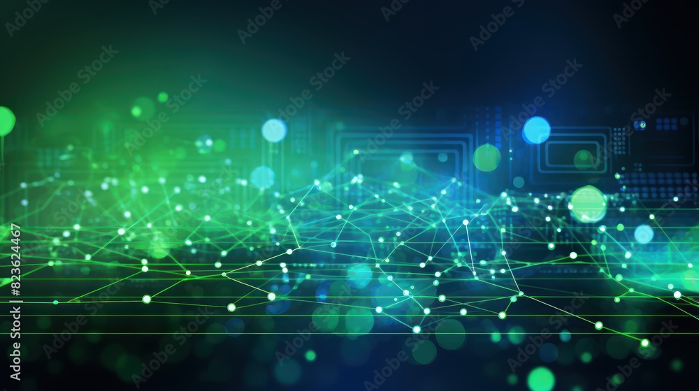 Generate a digital technology banner with a dynamic green and blue background Generate a digital technology banner with a dynamic green and blue background