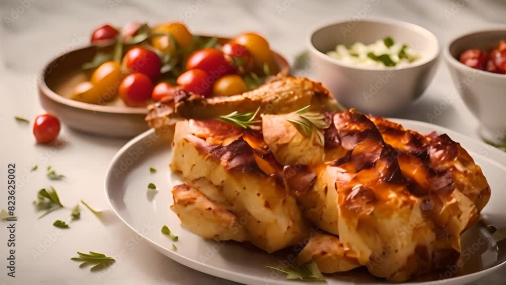 White Plate With Chicken and Tomatoes Generative AI White Plate With Chicken and Tomatoes Generative AI