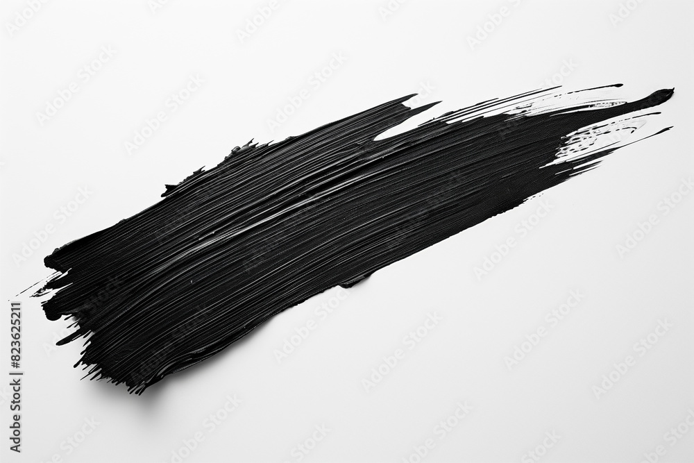 A precise, linear stroke of jet black acrylic paint, sharp and defined, on a solid white background, embodying minimalist art. A precise, linear stroke of jet black acrylic paint, sharp and defined, on a solid white background, embodying minimalist art.