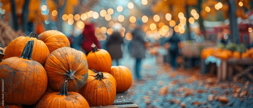 Autumn craft fair with pumpkin displays focus on, seasonal creativity, vibrant, manipulation, artisan market Autumn craft fair with pumpkin displays focus on, seasonal creativity, vibrant, manipulation, artisan market