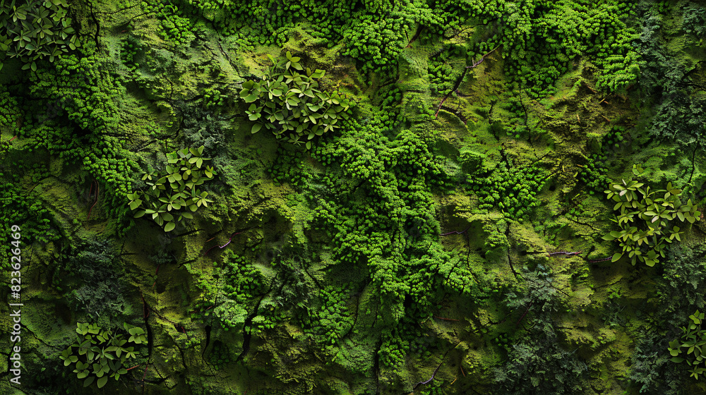 Textured surface with moss as background closeup