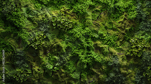 Textured surface with moss as background closeup