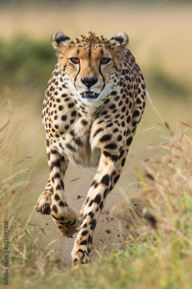 A sleek cheetah can be seen sprinting through the tall grass in its natural habitat. The powerful predator moves swiftly, showcasing its incredible speed and agility as it hunts for prey A sleek cheetah can be seen sprinting through the tall grass in its natural habitat. The powerful predator moves swiftly, showcasing its incredible speed and agility as it hunts for prey