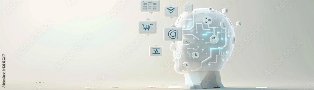 3 model of AI text with strategic analysis icons on a white background 3 model of AI text with strategic analysis icons on a white background