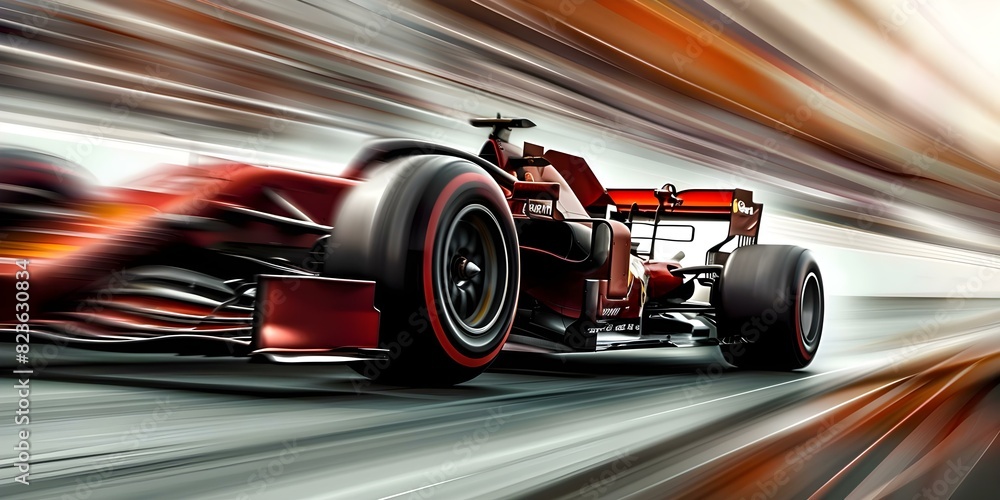 Blurry background of motorsport event with red racing car wheel in motion. Concept Motorsport Events, Racing Car, Blurry Background, Motion Blur, Red Wheel