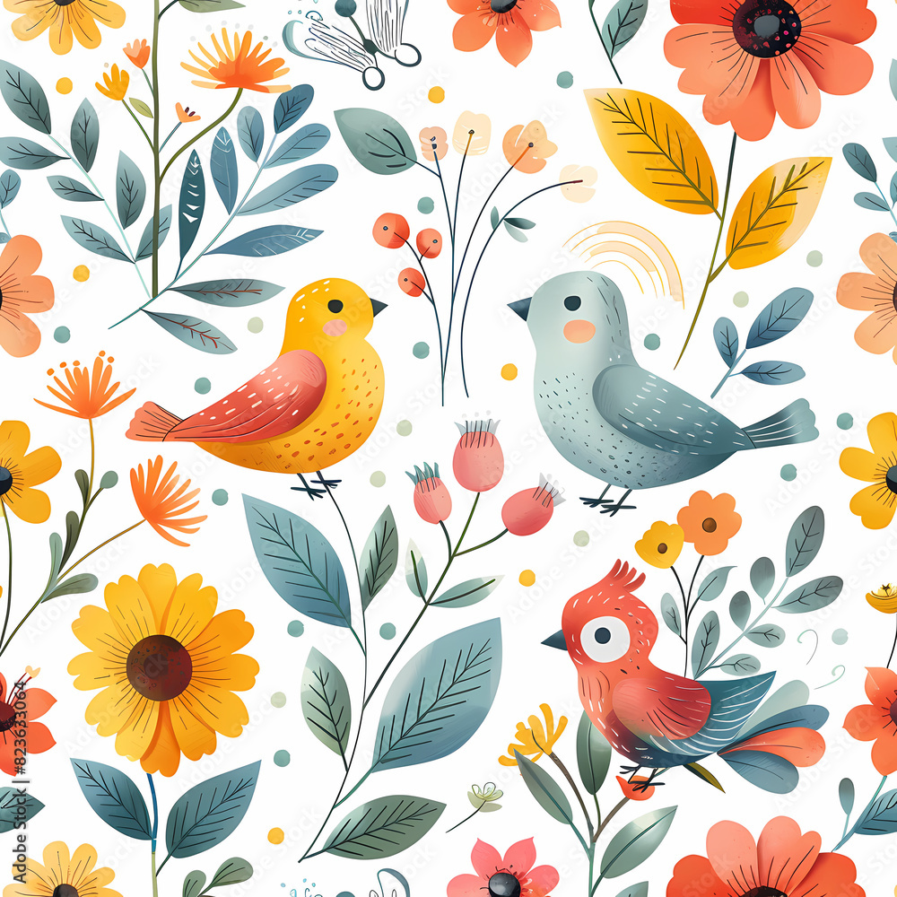 Fondo pantalla hojas arcoíris y flores, pájaro Fondo pantalla hojas arcoíris y flores, pájaro