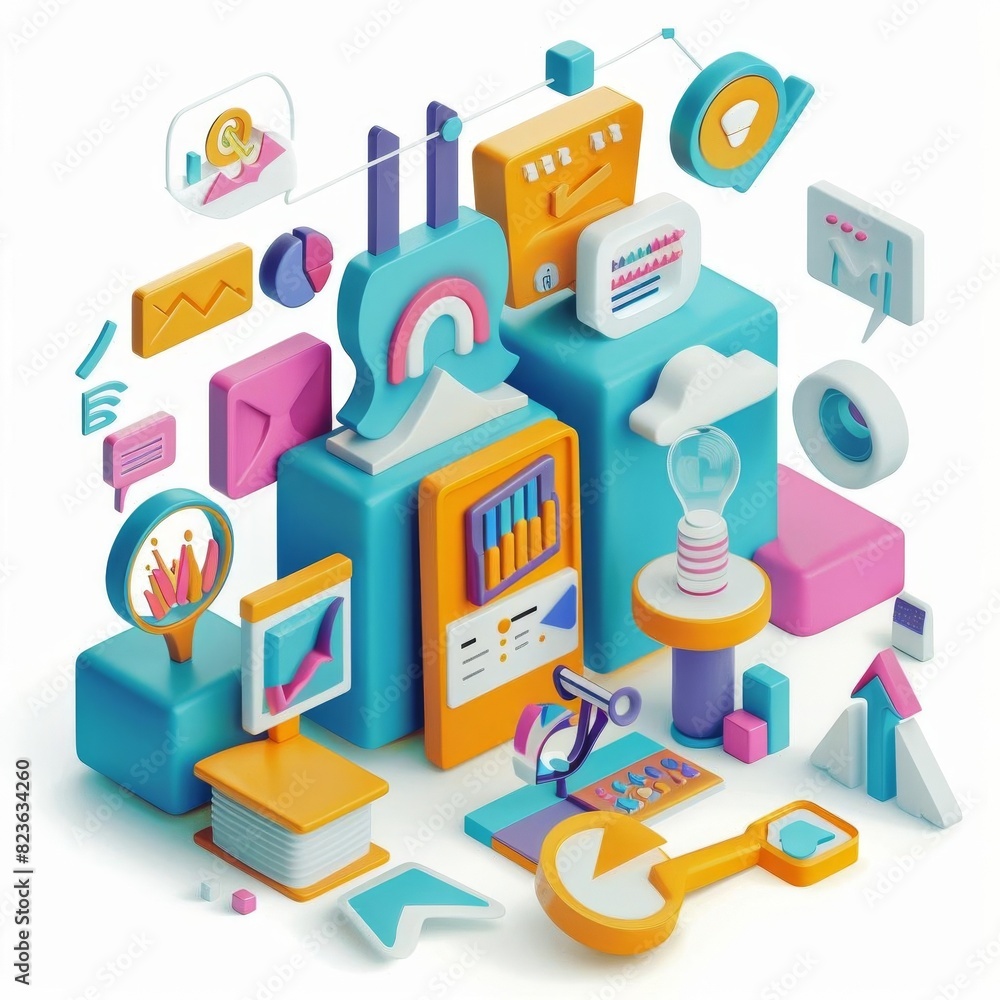Illustration of AIdriven content marketing strategies on a white background Illustration of AIdriven content marketing strategies on a white background