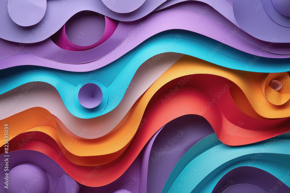 Abstract paper craft shapes in bright colors and photorealistic lilac background. Abstract paper craft shapes in bright colors and photorealistic lilac background.