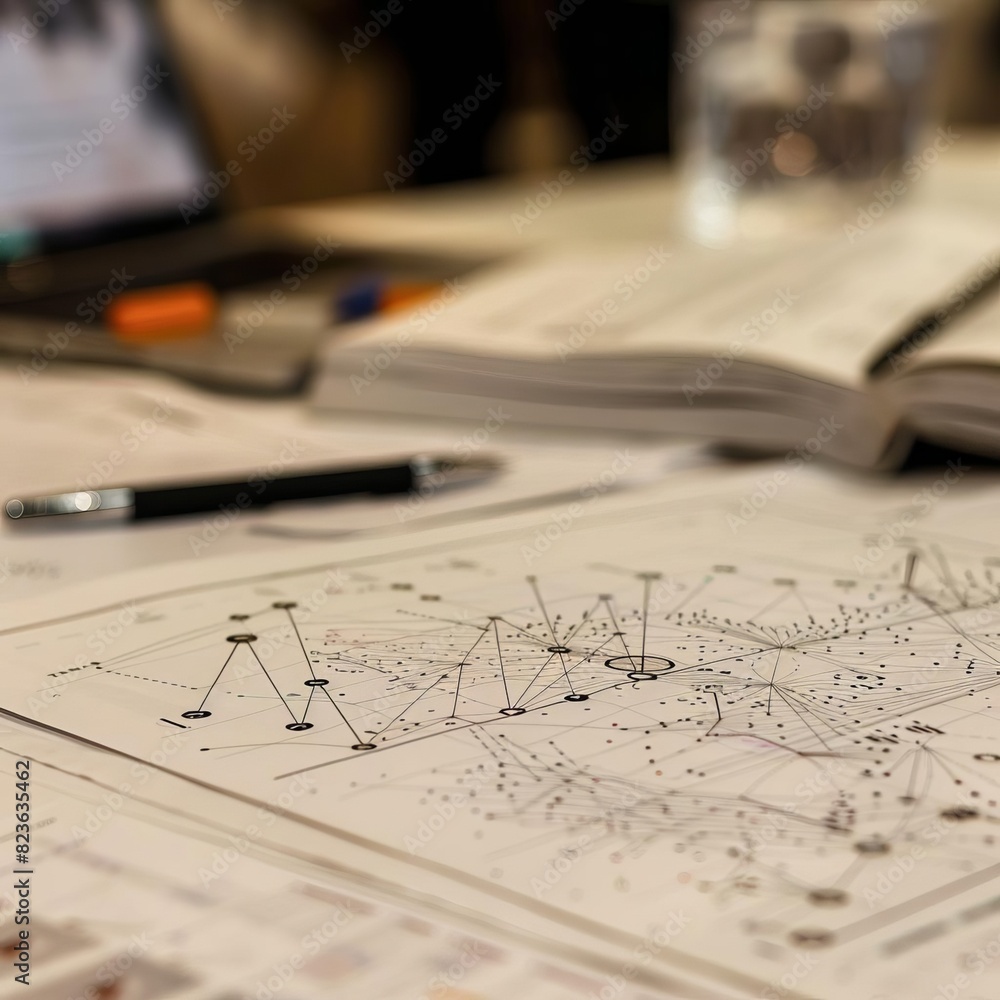 Photo of a printed graph with AI text overlaid, laid out on a white desk background Photo of a printed graph with AI text overlaid, laid out on a white desk background