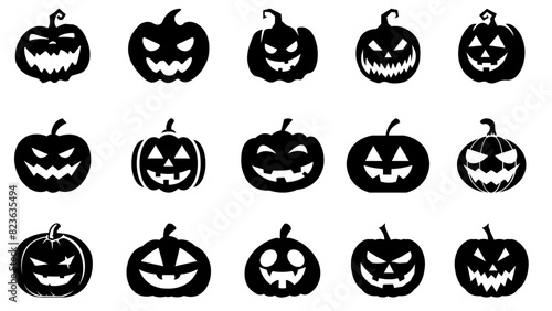 set of halloween pumpkins halloween pumpkin icons Icon illustration of a set of halloween pumpkin silhouettes of plants black and white vector illustration