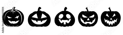 set of halloween pumpkins halloween pumpkin icons Icon illustration of a set of halloween pumpkin silhouettes of plants black and white vector illustration