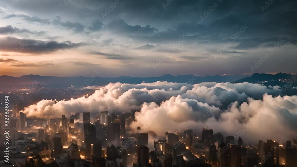 Cityscape Covered by Thick Clouds Generative AI Cityscape Covered by Thick Clouds Generative AI