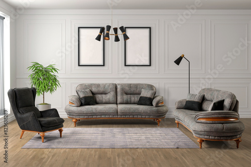 3D rendering modern living room .modern furniture set.