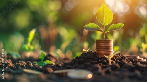 Wallpaper Mural A Stack Of Coins With A Growing Plant. Torontodigital.ca
