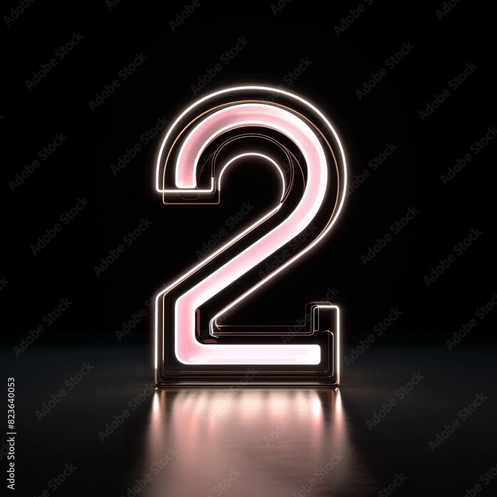Number 2 neon sign number two on a dark background Number 2 neon sign number two on a dark background