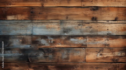 Rustic wooden plank wall, with a weathered and textured surface, perfect for backgrounds, interior design, or vintage-themed projects. photo