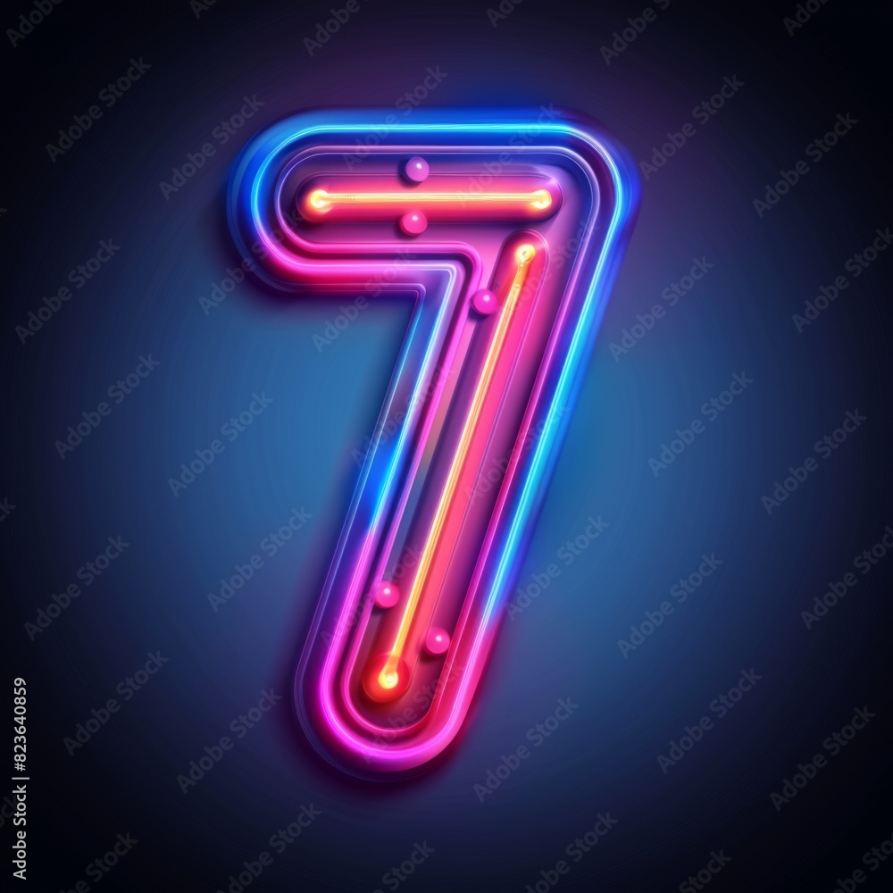Number 7 neon sign number seven on a dark background Number 7 neon sign number seven on a dark background