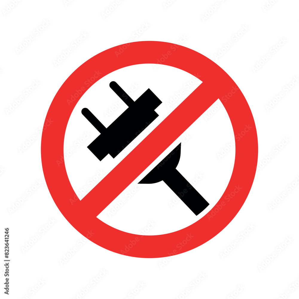 Electric plug forbidden icon sign, no plug icon vector in trendy flat style illustration isolated on white background. Electric plug forbidden icon sign, no plug icon vector in trendy flat style illustration isolated on white background.