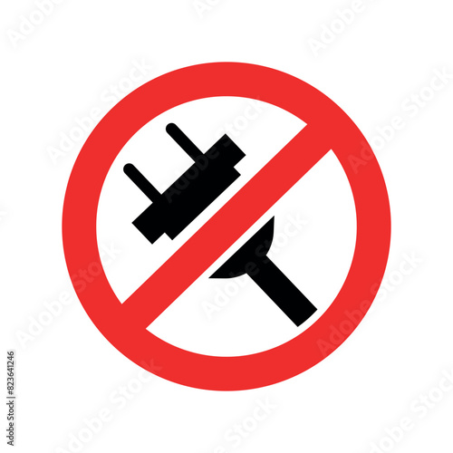 Electric plug forbidden icon sign, no plug icon vector in trendy flat style illustration isolated on white background.